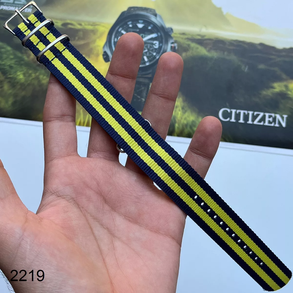 بند نیتو برزنتی سرمه ای زرد سایز 22mm کد 2219