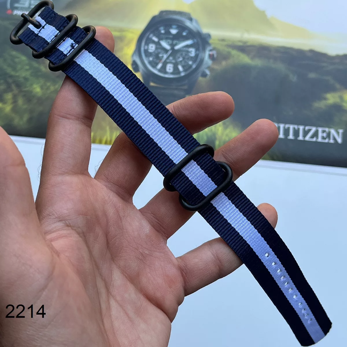 بند نیتو برزنتی سرمه ای سفید سایز 22mm کد 2214