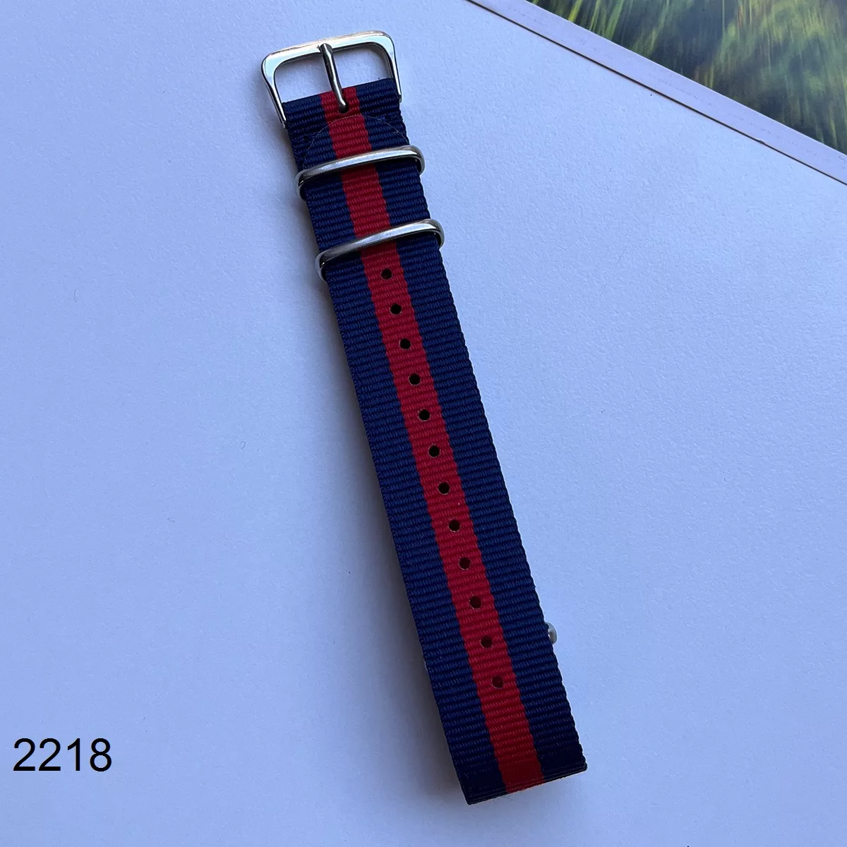 بند نیتو برزنتی سرمه ای قرمز سایز 22mm کد 2218