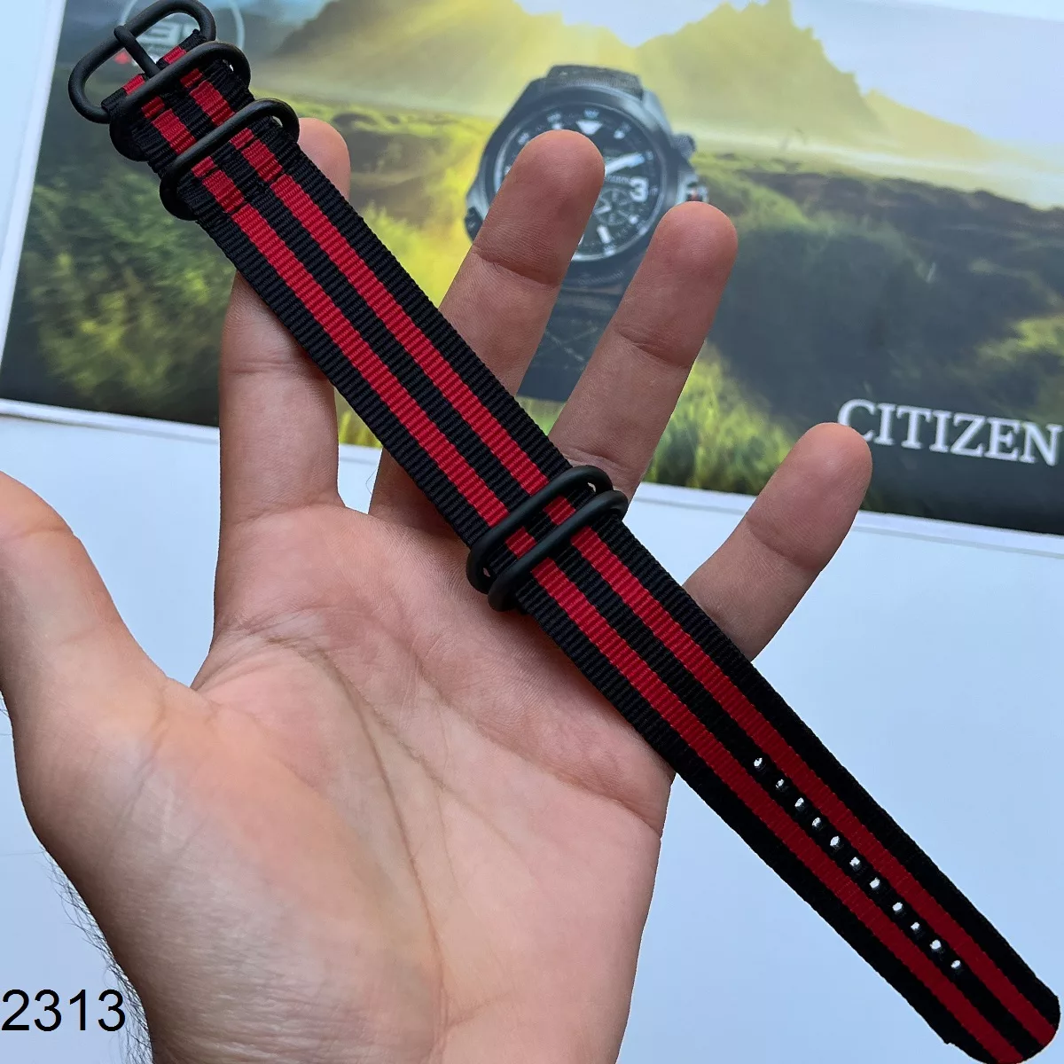 بند نیتو برزنتی مشکی قرمز سایز 23mm کد 2313