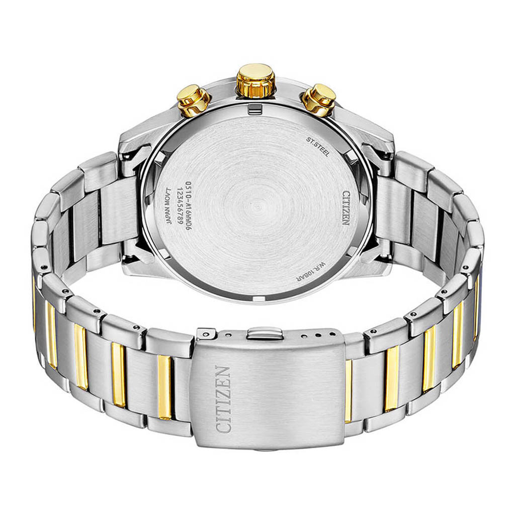 نمای روبرو ساعت سیتیزن صفحه سبز زمردی با قاب دو رنگ