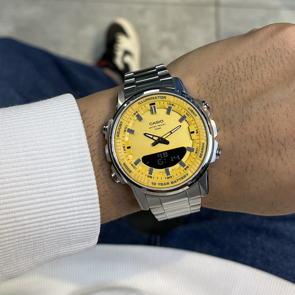 ساعت مچی مردانه کاسیو استیل صفحه طلایی AMW-880D-9AV