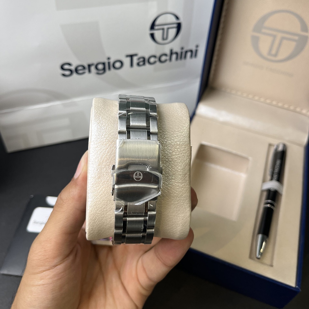 قفل و بند استیل نقره‌ای ساعت مچی برند سرجیو تاچینی