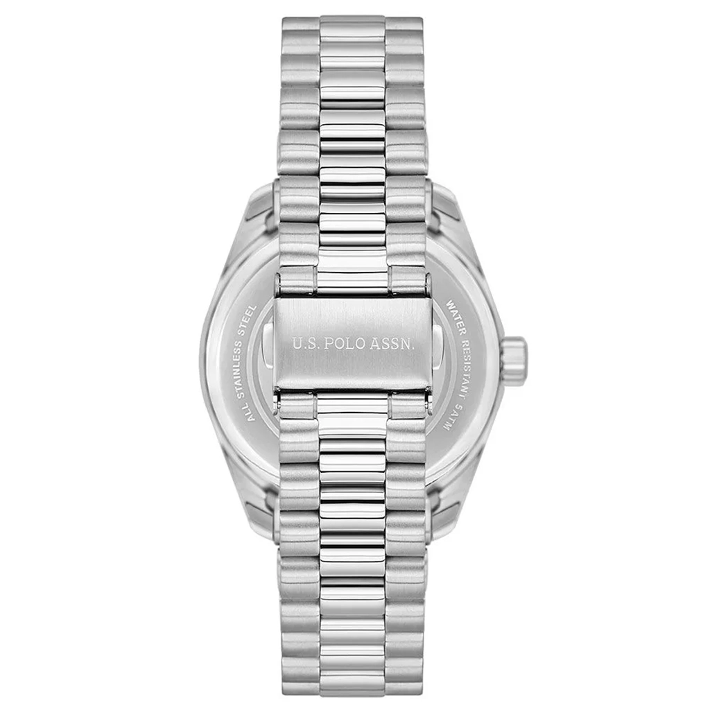 نمای روبرو ساعت صفحه نارنجی یو اس پولو با بند استیل