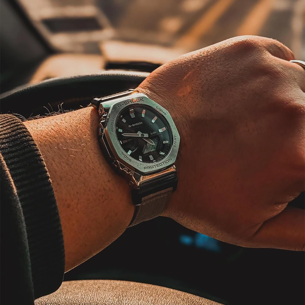 خرید ساعت جی شاک قاب فلزی با بند برزنتی