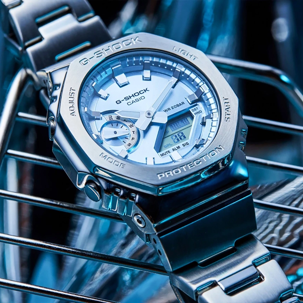 ساعت مردانه استیل نقره‌ای کاسیو با صفحه هشت ضلعی