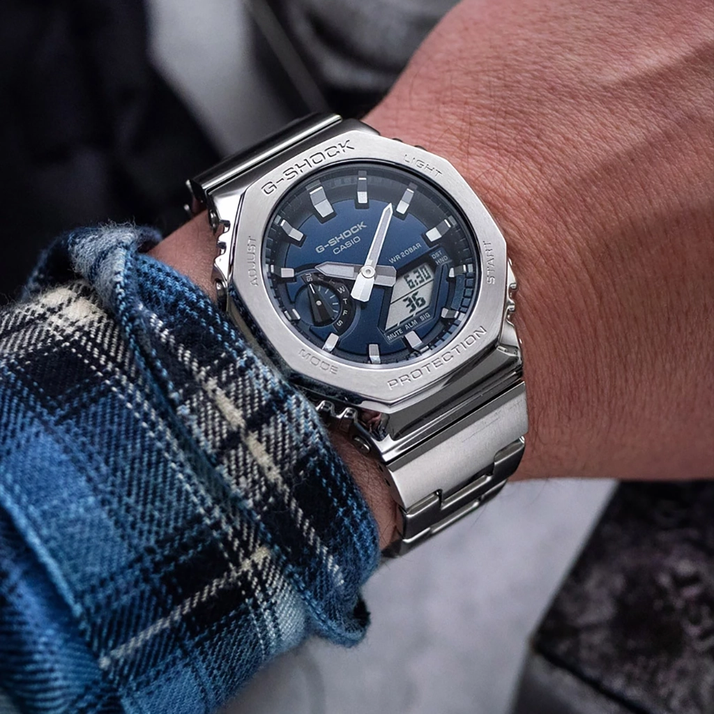 خرید ساعت جی شاک استیل اصل با صفحه سرمه‌ای